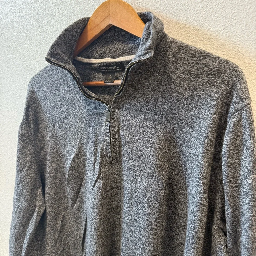 Banana Republic Cashmere Cotton Blend Men's Gray‎ Half-Zip Sweater